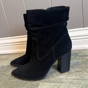 Vince Camuto Women's Crethana Black Suede Boots Size 8.5 Pointed Toe Block Heel
